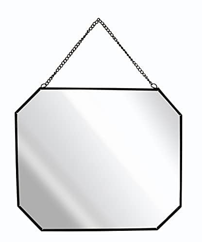 GreyZouq Rectangular Metal Framed Mirror 30cm (landscape) with Hanging Chain - Stylish Decor for Living Room, Kitchen, Bedroom, Bathroom, and Hallway. Vintage and contemporary (Black)