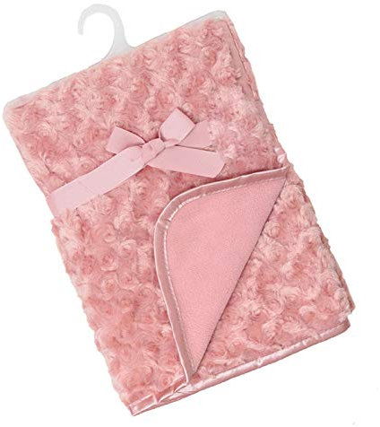 Soft Touch Baby Boys Girls Rosebud Fleece Blanket Wrap Shawl Satin Trim & Fleece Back FBP66 (Rose Gold)