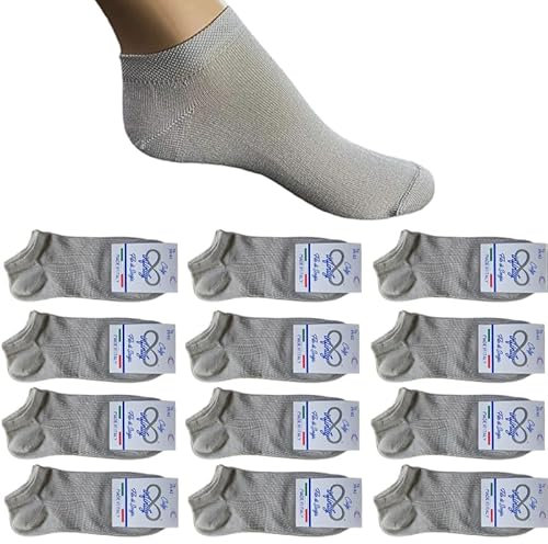 Infinity 12 Paia Calzini Fantasmini In Puro Cotone Filo Di Scozia Elasticizzato Per Uomo (Grigio Perla, 43-46)