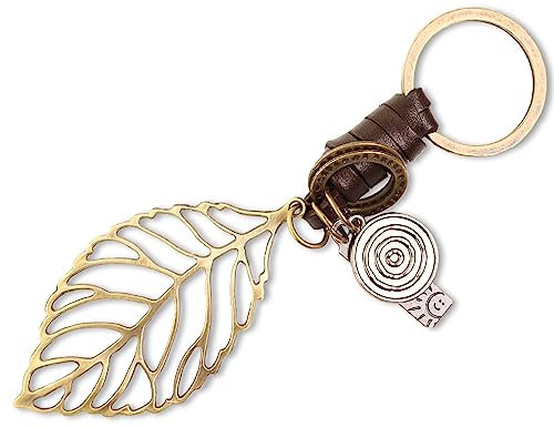 AuPra Leaf Keyring Gift for Women & Men | Handmade Leather Key Ring | Vintage Charm for Home, Car & Door Keys | Tree Keychain Present for Her & Him