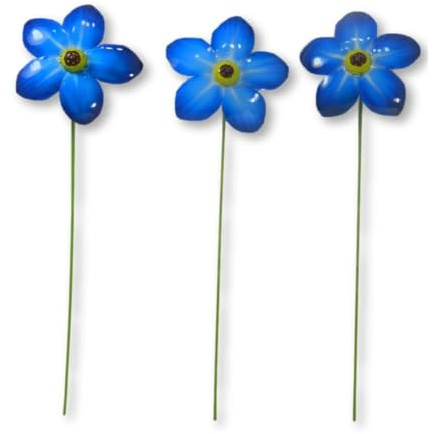 Set of 3 Handcrafted Forget Me Not Metal Garden Ornaments - 48cm Tall Unique Garden Stakes for Pots & Borders - Durable, Handcrafted Outdoor Decorations - Vibrant Blue Flowers for Garden - set of 3