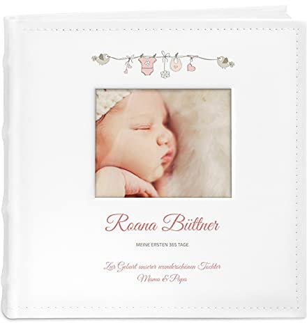 Maverton Einsteckalbum + mit Aufdruck - für 200 Fotos 10x15-100 weiße Seiten - Größe 21x22cm - Weihnachtsgeschenke - Weiß - Geschenk für Kind zur Geburt Taufe zum Geburtstag - Vögel