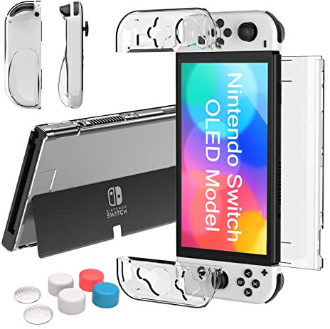 Teyomi® - Carcasa Compatible con Nintendo Switch OLED Modelo 2021, Funda Interruptor OLED Transparente, Funda de Mango Joy-con de TPU Flexible y Funda Protectora rígida para PC Dockable para Switch