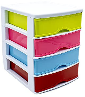 CABLEPELADO - Torre de Almacenamiento con 4 cajones 35 cm - cajonera - estante - mobiliario - escritorio - compartimento - ordenacion - color multicolor