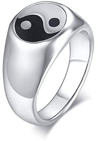 Stfery Ring Edelstahl Breit Bagua Karte Tai Chi Diagramm Ring Men Stahl Ehering Männer zum Valentinstag, Größe 60 (19.1)
