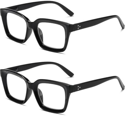 Hubeye Großem Lesebrille für Damen Herren Modisch Quadratische Rahmen Anti-Blaulicht Brillen Lesehilfe (Schwarz+Schwarz, 3.00)