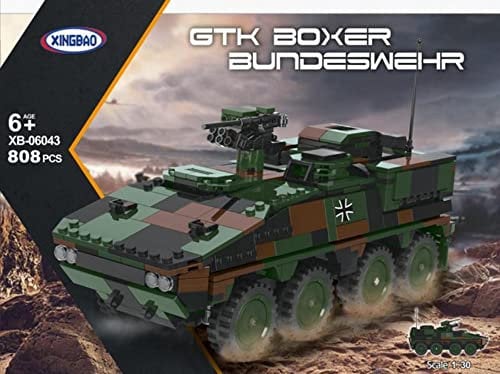 BlueBrixx - GTK Boxer Bundeswehr - Militär Modellbausatz für Kinder und Erwachsene, Klemmbausteine-Set aus 808 Teilen, detailreiches Kriegsfahrzeug, Artikelnummer XBA-06043