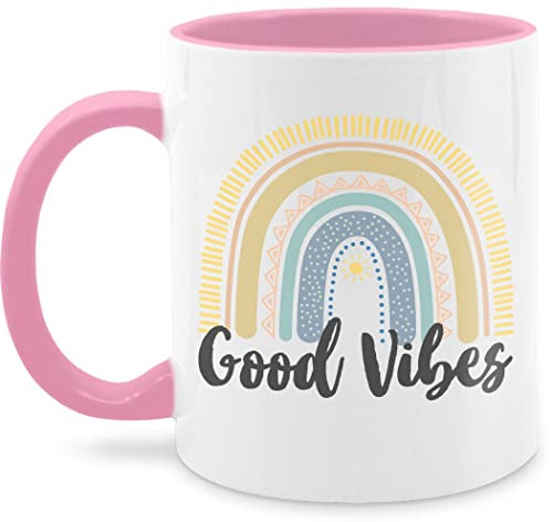 Tasse Tassen 325ml - Statement - Boho Regenbogen Good Vibes - 325 ml - Rosa - sprüche kaffeetasse statements kaffetassen statement-tasse mit groß kakao