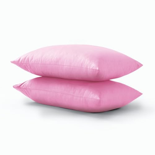 CHARKHAH Pair of Polycotton Standard Housewife Oxford Pillowcases and 100% Cotton Flannel Jersey Pillow Covers Protectors Dyed in Trendy Colors, Size 50 cm x 75 cm (Housewife Pack of 2, Baby-Pink)