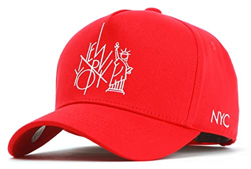Flipper NY NYC New York City Freiheitsstatue Logo strukturierte Baumwolle Ballkappe Baseball Cap Verstellbare Snapback Mütze, rot, Small-Medium