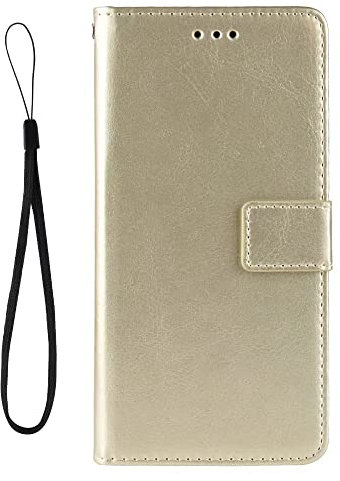 YayiTop Hülle für LG Q7 Plus, Premium Leder Brieftasche Flip Cover mit Kartenfächern Magnetverschluss Ständer, Handyhülle für LG Q7 Plus.Gold