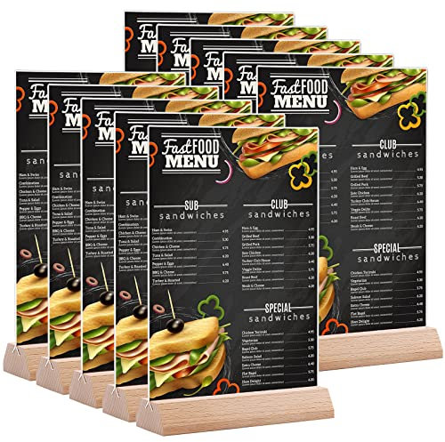 Srvnpioy A5 Ständer Tischaufsteller Aufsteller (10 Stück) A5-Menühalter aus Holz, A5 T-Ständer Werbeaufsteller Menükartenhalter aus Glasklar Acryl für Restaurants Speisekarten Dokumente Büro