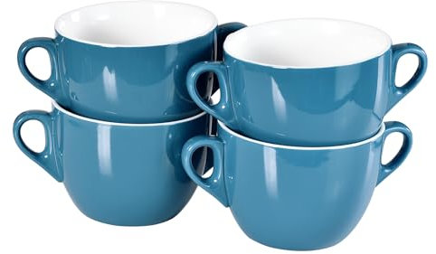 fMSDD Soup Bowls Set of 4, French Onion Soup Mugs Crocks Ceramic Bowls Bouillon Cups with Double Handles, Oven Dishwasher and Microwave Saft, 23 oz, Aqua Blue