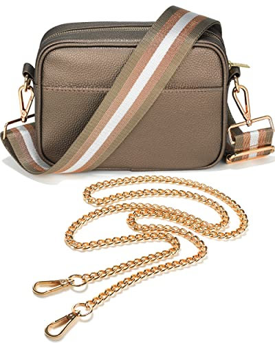 Lily England Crossbody Bag für Damen mit breiter Gurt & extra Kette - Premium Umhängetasche aus veganem Leder gemacht - Sichere Crossbag mit großen Reißverschlussfächern, Bronze