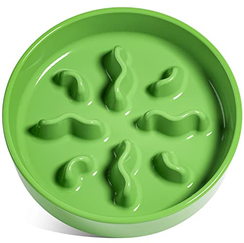 Cuencos de cerámica de alimentación lenta para perros de raza pequeña, 0.5 tazas, plato de comida para perros y gatos pequeños, 5.5 pulgadas, color verde