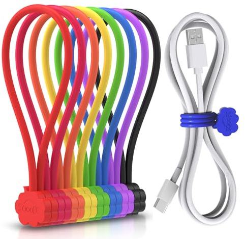 SOOOEC Magnetic Cable Ties, 8 Pack 7.2 Strong Magnetic Cord Ties Cute Cloud Dialogue Design, Silicone Twist Tie with Magnet Reusable 8 Assorted Colors by | Strong Magnet Hold / Embedded Safe Magnet / Easy Slide Open / Soft Flex Silicone / Multi Use / Smiling Cloud / Fridge Magnet