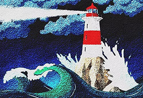 ROCKY&CHAO Latch Hook Kit for Adults & Kids Complete DIY Rug Making Craft Kits with Yarn & Canvas and Crochet Needle, Adult Craft Kits for Women, Relaxing Home Art Project - Night Lighthouse 50x38cm