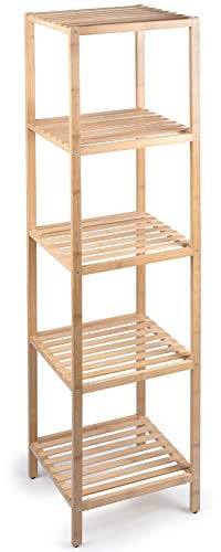 BAKAJI Scaffale da Bagno Portaoggetti Legno Bambù, Mensole a Colonna Multiuso, Organizer Libreria Cucina, Garage, Giardino, Libreria Colore Naturale, Interni ed Esterni, 32 x 33 x 141 cm (5 Ripiani)
