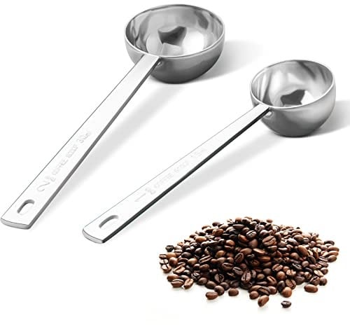 Safring Premium Kaffeeschaufel Set, 2er Set, Metall Edelstahl Langgriff Kaffeelöffel Messkaffeelöffel enthält 1 Esslöffel (15 ml) und 2 Esslöffel (30 ml) Löffel, Silber