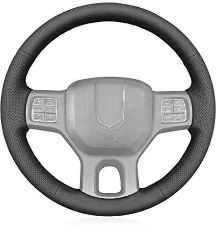 MEWANT Lenkradschoner aus echtem Leder, handgenäht, für Dodge Ram 1500 2013–2018/3500 Zubehör Ram, 2: schwarzes Echtleder + schwarzes Faden