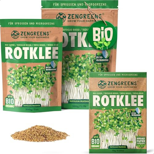 ZenGreens® - Semi di trifoglio rosso biologico - Scegli tra 10g, 200g e 500g - Germogli di trifoglio rosso - Germinazione superiore al 97% - Microgreens