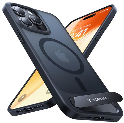 TORRAS für iPhone 15 Pro Max Hülle für MagSafe Zertifizierte Magnetkraft Militärschutz Upgrade mit Titan-Ständer Dünn Handyhülle iPhone 15 Pro Max Case Stoßfest Kratzfest Hardcase Handy Schwarz