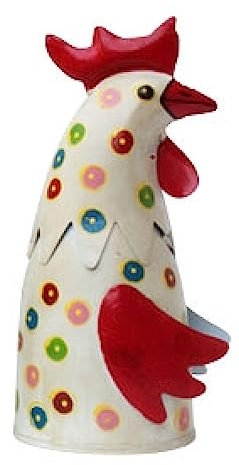 ETC Zaunhocker lustig buntes Huhn gepunktet Metall bemalt (Cremefarben)