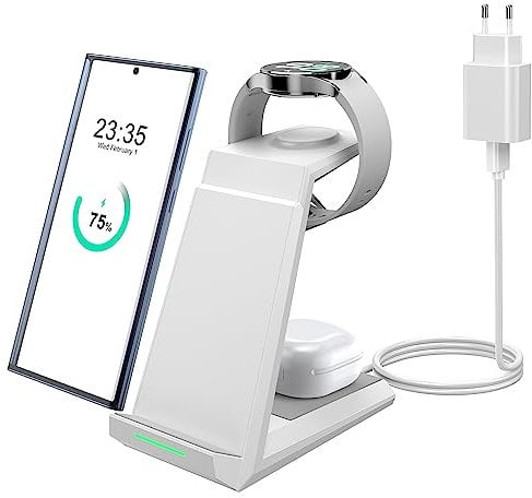 NANAMI Induktive Ladestation für Samsung Wireless Charger 3 in 1 Ladestation für Galaxy Watch 7/6/5/5 Pro/4 Kabelloses Ladegerät für Samsung S25 S24 S23 Ultra S22 Z Flip Fold 5 4 Note 20 Galaxy Buds