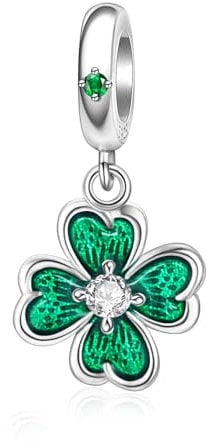 LANBEIDE Kleeblatt Charms für Pandora, 925 Sterling Silber Kleeblatt Baumelnde Anhänger für Pandora Armband Glücksbringer Perlen St. Patricks Geschenke für Frauen