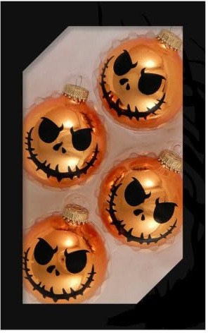 Horror-Shop Scary Pumpkin Halloween Glas Weihnachtskugeln Ø6,5cm 4 Stück