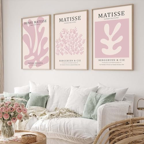Pink Matisse Wandkunstdrucke - Abstrakte Wandkunst, Blush Pink Ausstellungsposter, Henri Matisse Blattdruck, Rosa Blumenmarkt Poster für Zimmer, Minimalistische Wandkunst 40,6 x 61 x