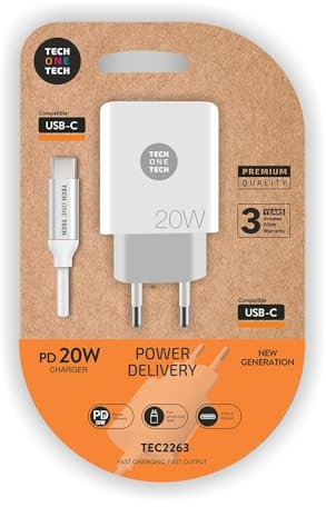 TechOneTech Cargador de Pared PD 20W + Cable USB-C a USB-C Marca