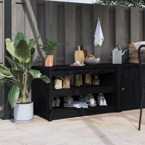 ZEYUAN Outdoor-Küchenschrank Schwarz 106x55x64 cm Massivholz Kiefer, Outdoor Küche, Grilltisch, Pflanztisch, Outdoor Schrank, Outdoorküche, Sideboard Küche - 832335