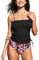 CUPSHE Tankini da donna Set due pezzi costume da bagno increspato coulisse costumi da bagno con fondo a costine a vita alta, Nero/Rosa Leopardato, M
