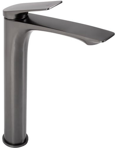 Rea Waschtischarmatur AVALON titanium High Wasserhahn Bad Badarmatur aus Messing Armatur für Waschbecken Badezimmer Mischbatterie Waschbecken Einhebel (Titan)