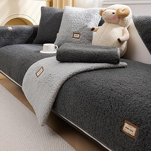 QHFTYL Sofa überzug rutschfest Sofabezug mit Armlehnen Sofaschoner 3 2 4 1 Sitzer für L/U Form Ecksofa Ledersofa (Dunkelgrau-90x180cm)