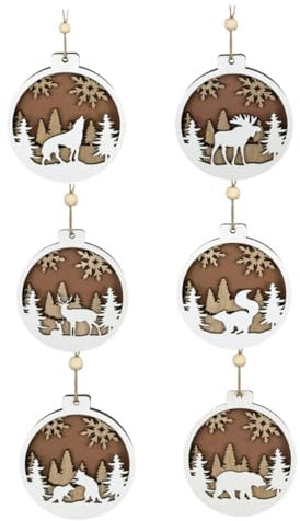 Ciieeo Xmas Tree Decorations 6pcs Wooden Animal Carved Ornaments Red Gold Christmas Tree Decorations Set