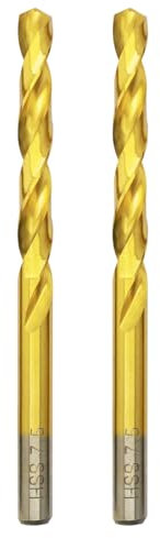 Hilpaty HSS-TiN Drill Bit 7.5mm x 109mm x 2pcs Titanium Coated Twist Drill Bits for Metal, Stainless Steel, Non Ferrous, Cast Iron, Wood
