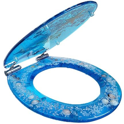 WC-Sitz mit Absenkautomatik aus Harz, Toilettensitz mit Klodeckel, Toilettendeckel mit Motiv, O/U/V Form, maximale Belastung der Klobrille 80 kg, Ozean Blau