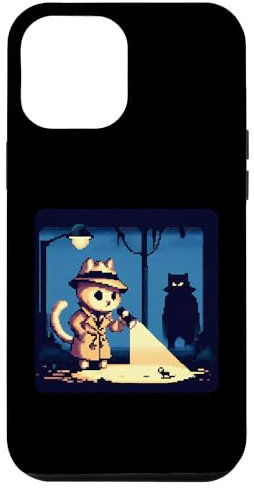 Hülle für iPhone 13 Pro Max Pixelated Cat Detective untersucht in nebliger Gasse. Fall