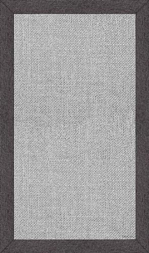 DobleUve Estudio Alfombra Vinílica Impresa Yute Marco | Gris | 160x200 | Cocina Lavable Antideslizante | Vinilo Salón | Verano | Suelo de Vinilo