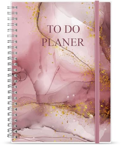 Tagesplaner undatiert, Notizbuch mit To Do Liste Aufgabenliste Terminplaner Spiralblock 120 Seiten 148x210mm Notizblöcke Hard Cover Tagesplanung für Büro Schule Organizer, Pink