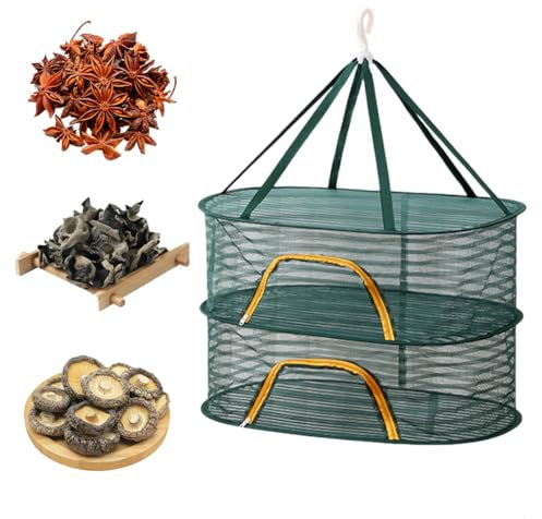 Rete Pieghevole per Asciugatura a Strati,Rete Di Essiccazione Delle Erbe,Rete Di Essiccazione Sospesa Con Chiusura Lampo,Rete Pieghevole per Asciugatura a Strati,Per Erbe,Fiori (Verde Scuro, 2-strati)