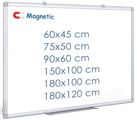 maxtek Whiteboard 75 x 50 cm, Magnetisches Whiteboard für Wand, Aluminiumrahmen, leichtes Whiteboard mit Stiftablage, trocken abwischbare Tafel für Zuhause, Büro, Schule