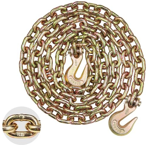 VEVOR Chaîne de Reliure de Remorquage avec Crochets à Chape, Chaine de Transport G80 10 mm x 316 cm, Chaîne d'Exploitation Forestière Capacité Charge 3,22 t, pour Attacher Équipements de Dépanneuse