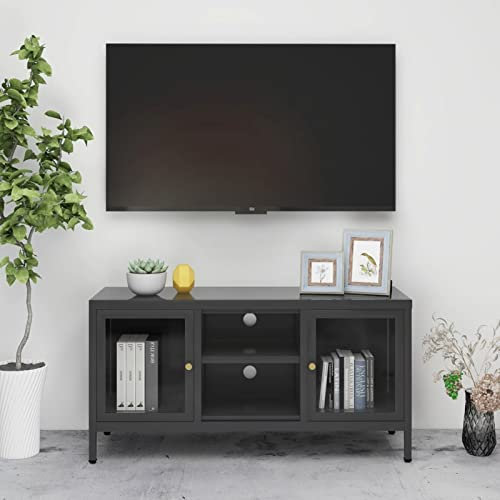JUDYY Mobile TV Antracite 105x35x52 cm in Acciaio e Vetro,Mobile TV,Mobile Porta TV Soggiorno,Mobile TV Soggiorno Moderno-336060
