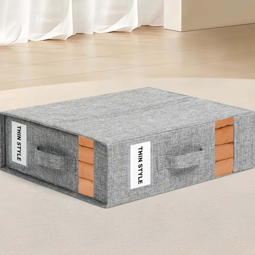 XGMZTN 6 Stück Bettwäsche Organizer Box, Faltbar Aufbewahrungsbox für Bettlaken Decken, Bed Sheet Storage Box, mit klarem Fenster und Etikett, Grau
