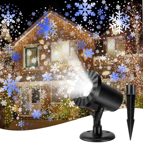 Proiettore Luci Natale, Proiettore di Natale Per Esterno LED, Proiettore Fiocchi di Neve da Impermeabile IP65, Lampada Proiettori Natalizi Interno per Decorazioni Natale, Festa, Giardino Prato