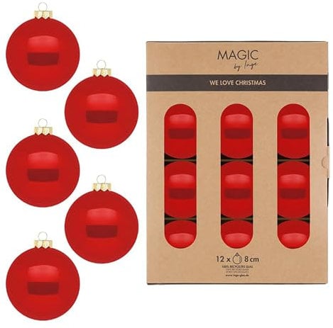 Weihnachtskugeln Glas 8cm 12 Stück - matt & glänzend - Christbaumkugeln Weihnachtsbaumkugeln für Weihnachten - Christbaumschmuck & Weihnachtsbaumschmuck - Modern Red