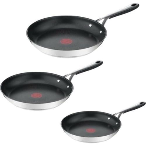 Tefal Jamie Oliver Kitchen Essentials Pfannenset, Bratpfannen, Induktion, Edelstah, Silikongriff (20/24/28 cm)